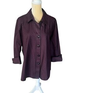 Foxcroft Purple Stripe Button Up Shirt Size 20W Shaped Wrinkle Free